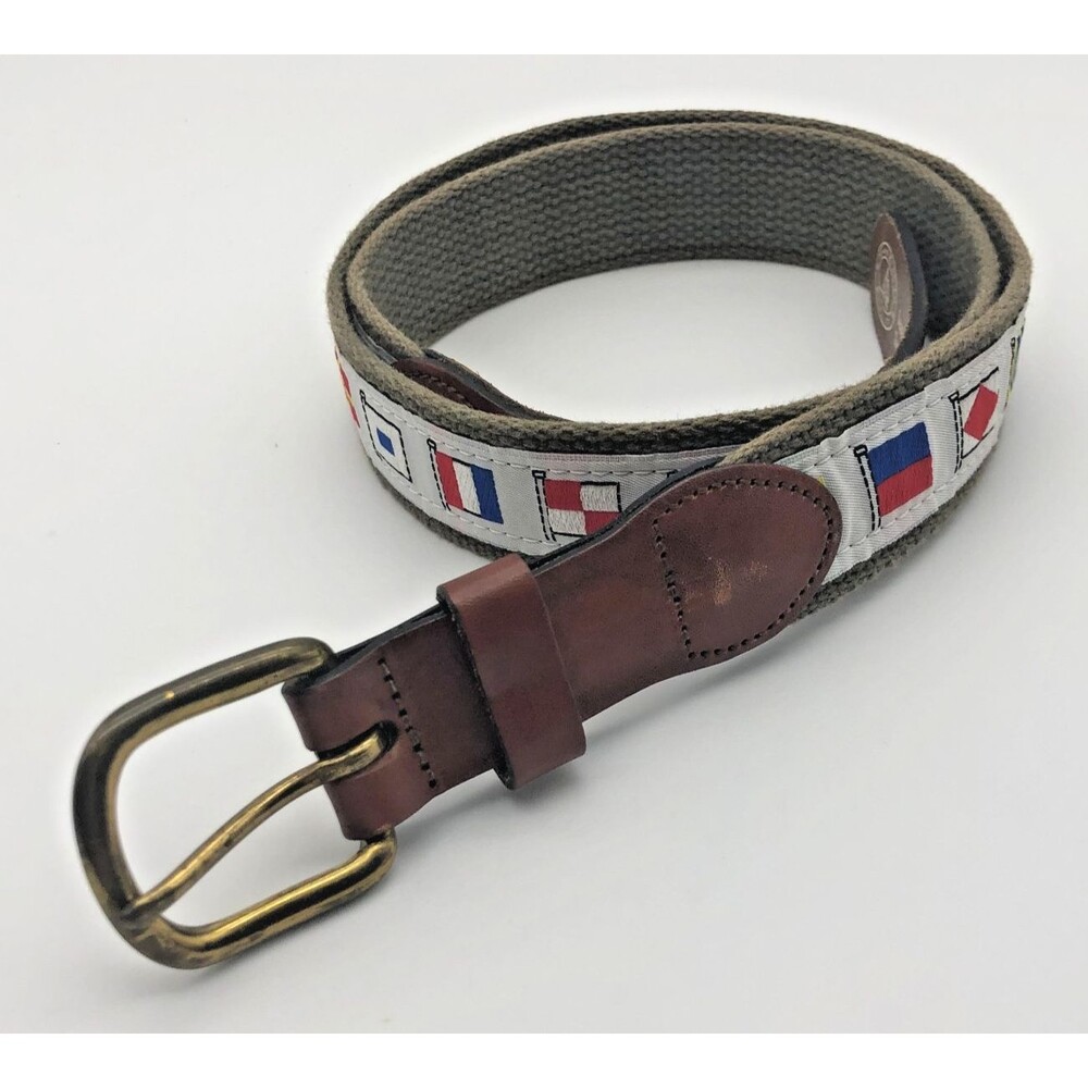 Leather Man Ltd Canvas Mens Belt Size 34 Nautical Flags Sailing Made in USA
